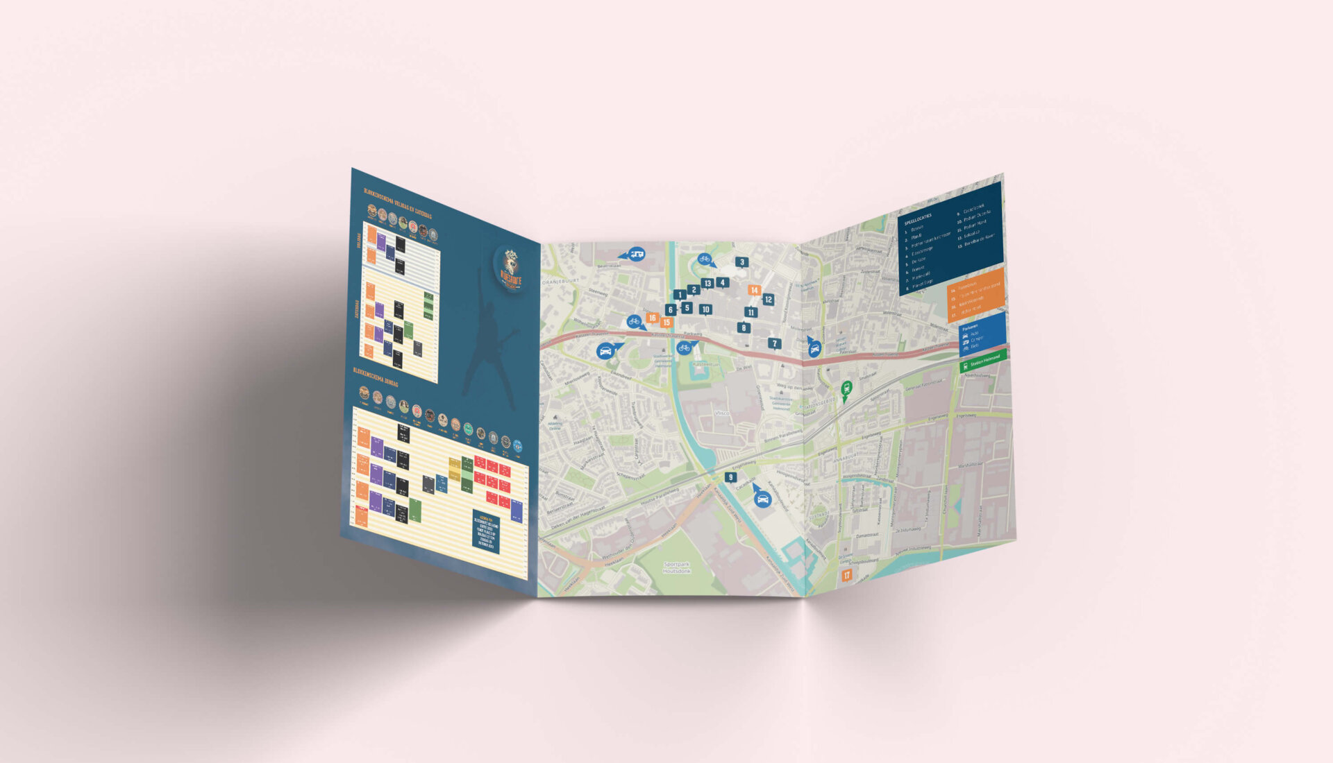 Folder met plattegrond en blokkenschema voor Bluesroute 2022