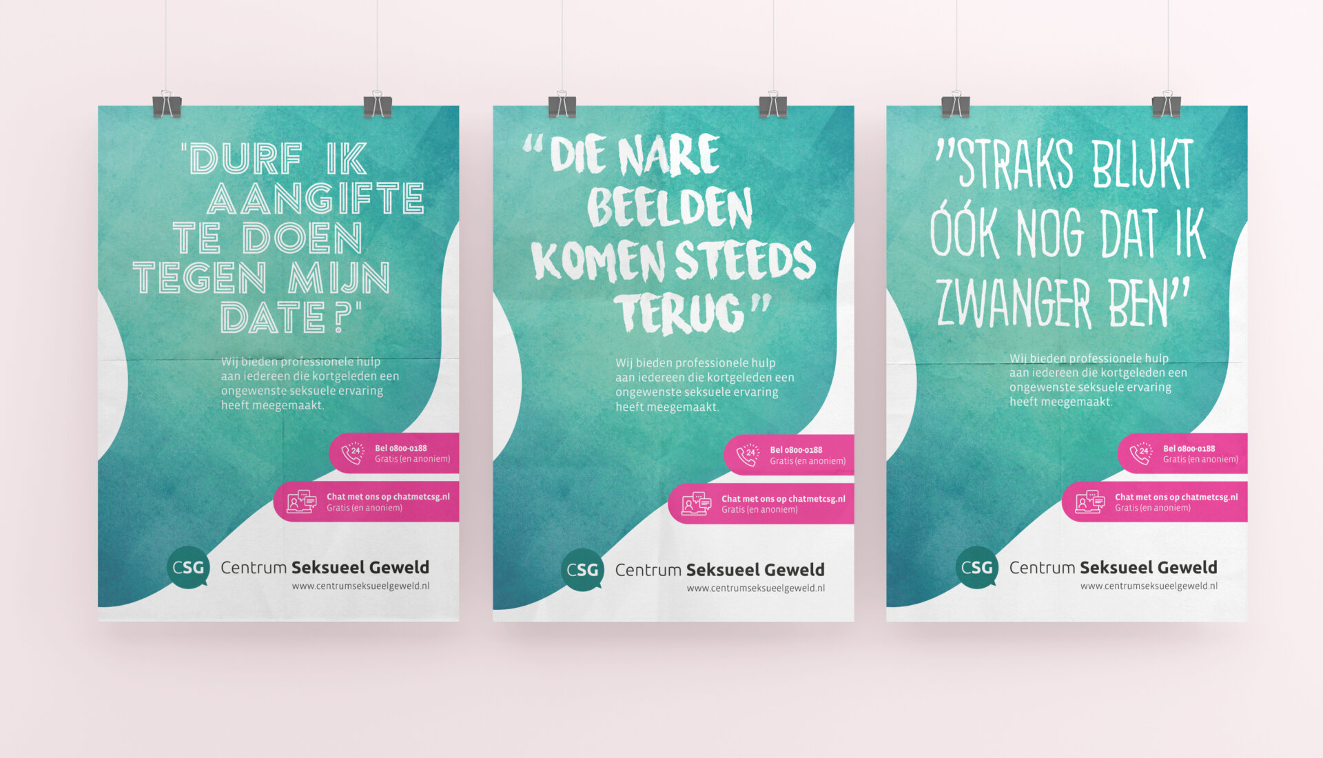 Reeks posters gemaakt voor het Centrum Seksueel Geweld