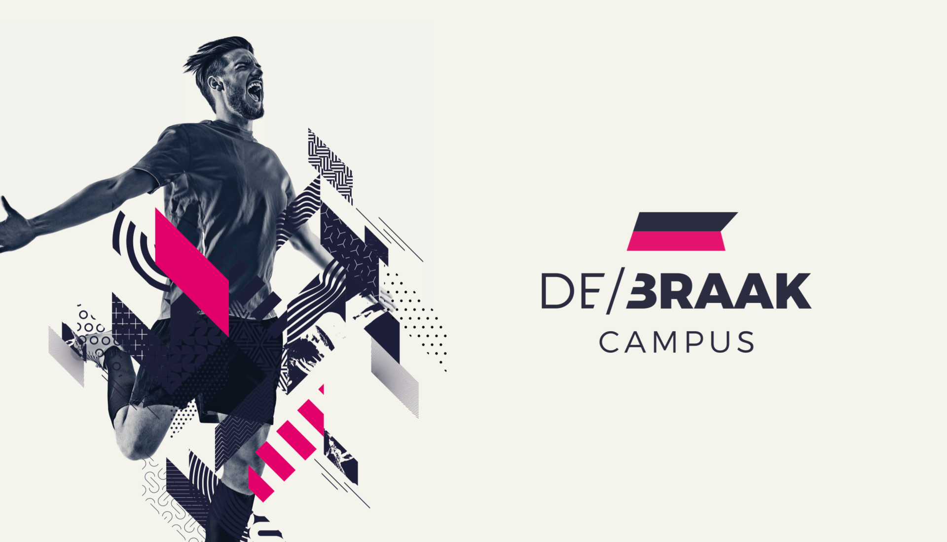 Beeld en logo voor Campus De Braak met voetballer en grafisch huisstijlelement